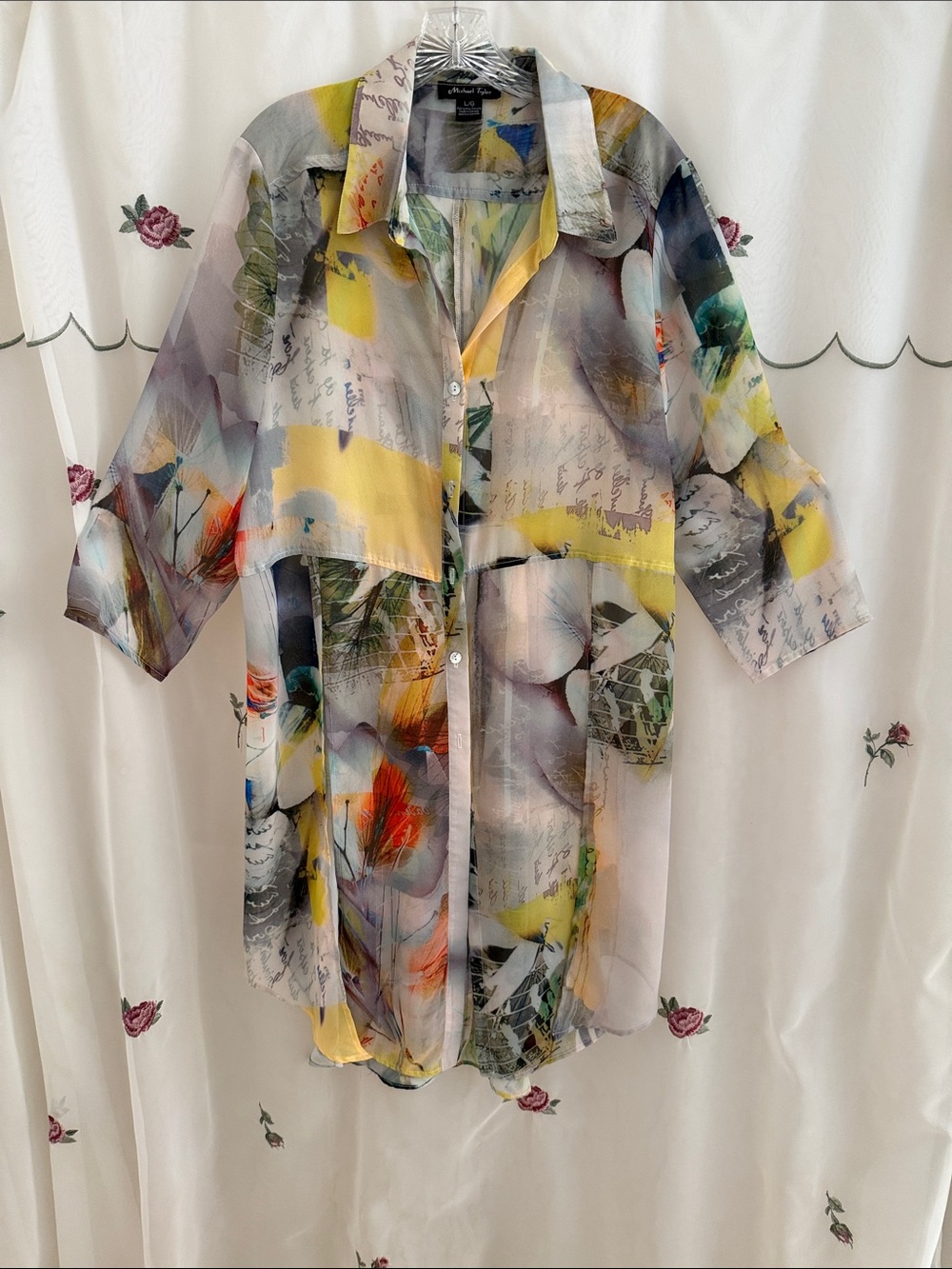 Sheer Floral Flowy Duster - Yellow, Blue, Green Multicolor